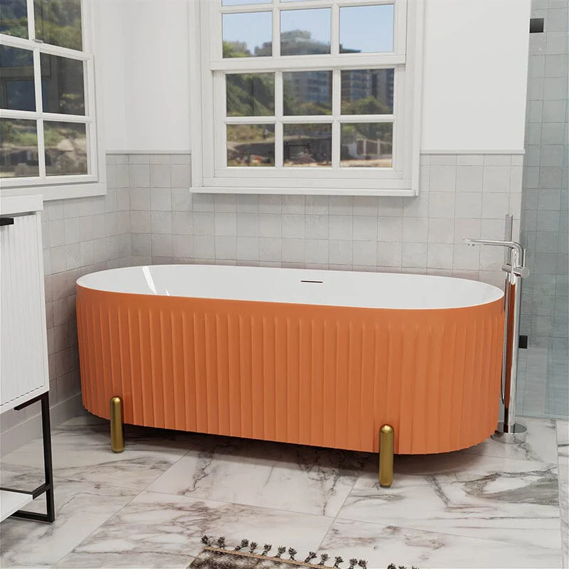Mokleba 67" Oval Acrylic Fluted Freestanding Soaking Bathtub with Feet - Image 3