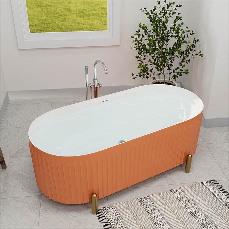 Mokleba 67" Oval Acrylic Fluted Freestanding Soaking Bathtub with Feet - Image 4