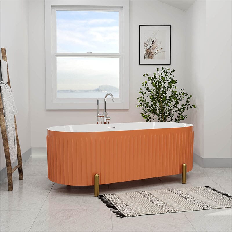Mokleba 67" Oval Acrylic Fluted Freestanding Soaking Bathtub with Feet - Image 5