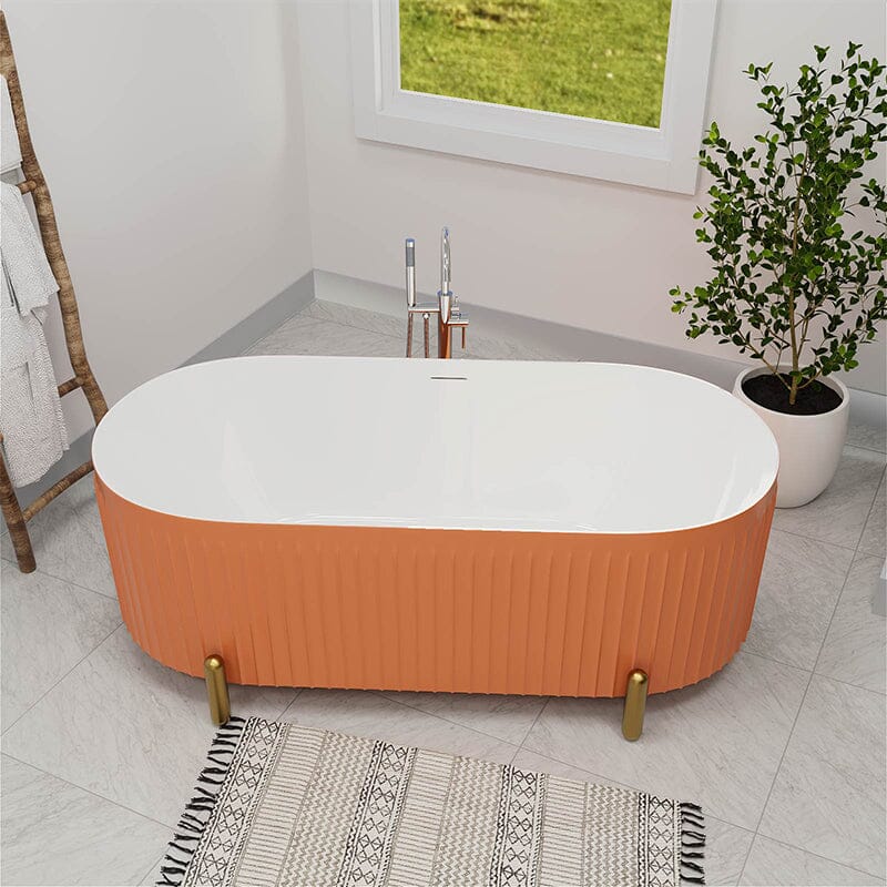 Mokleba 67" Oval Acrylic Fluted Freestanding Soaking Bathtub with Feet - Image 6