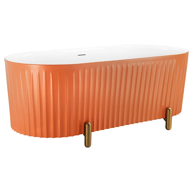 Mokleba 67" Oval Acrylic Fluted Freestanding Soaking Bathtub with Feet - Image 9