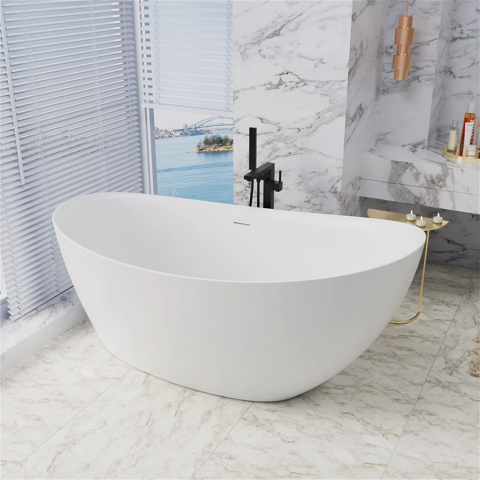 67'' Single Slipper Tub Solid Surface Stone Resin Freestanding Soaking Bathtub - Image 3