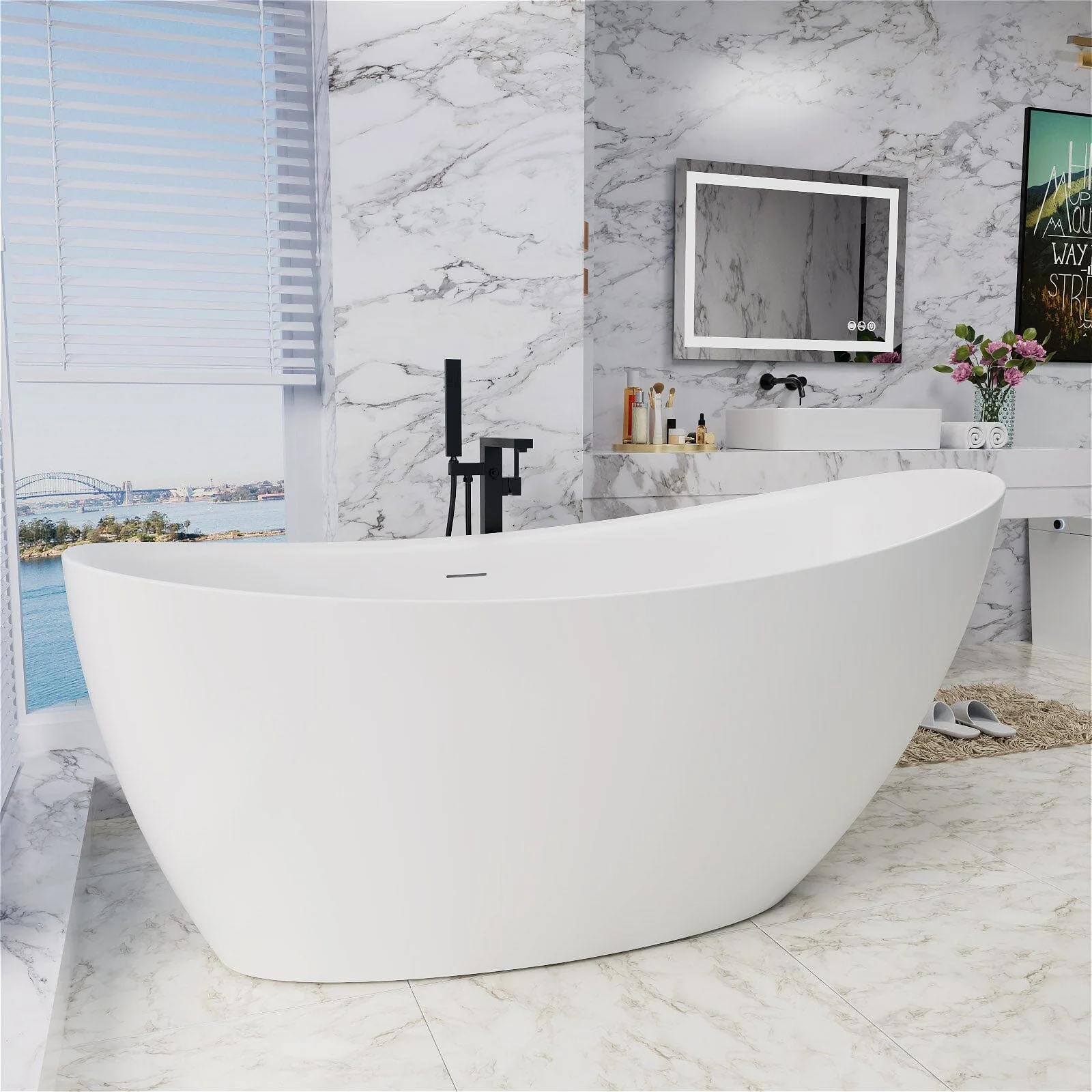 67'' Single Slipper Tub Solid Surface Stone Resin Freestanding Soaking Bathtub - Image 4