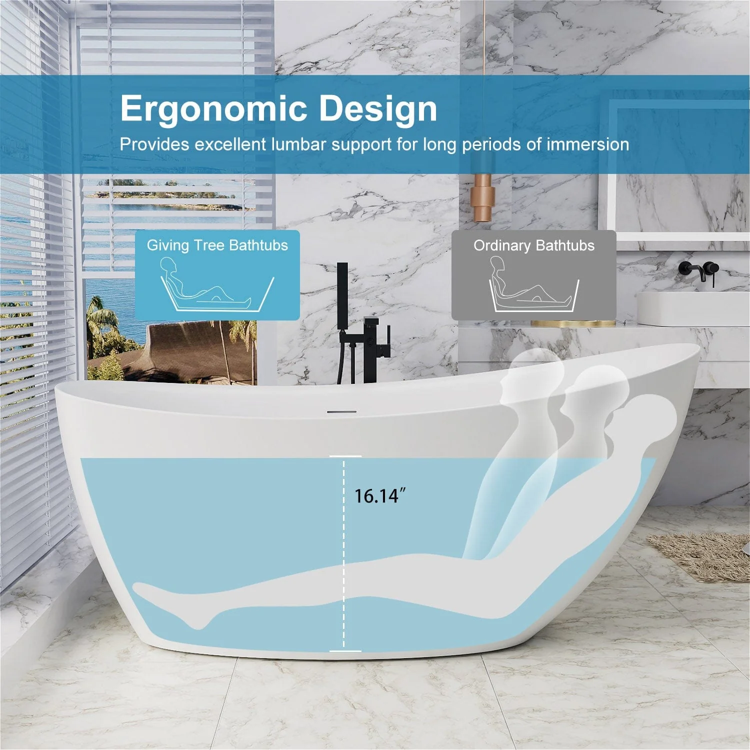 67'' Single Slipper Tub Solid Surface Stone Resin Freestanding Soaking Bathtub - Image 8
