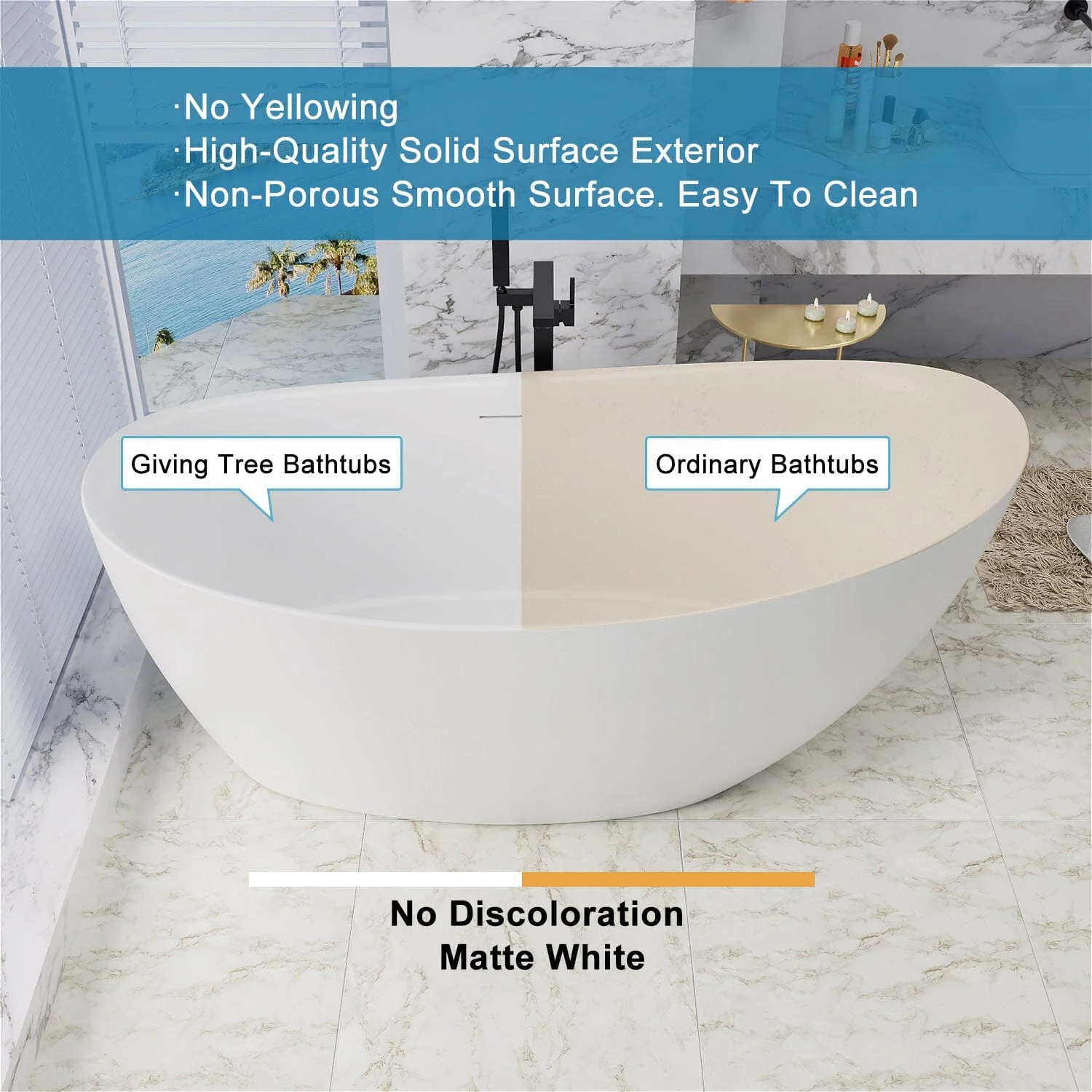 67'' Single Slipper Tub Solid Surface Stone Resin Freestanding Soaking Bathtub - Image 9