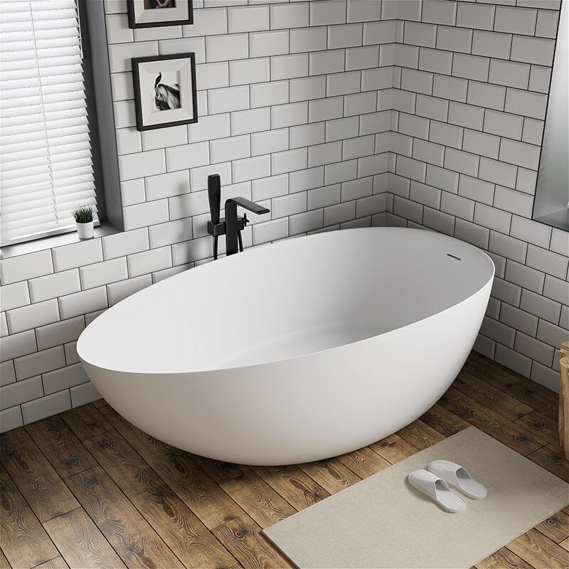 67'' Solid Surface Stone Resin Egg Shaped Freestanding Soaking Bathtub with Overflow - Image 3