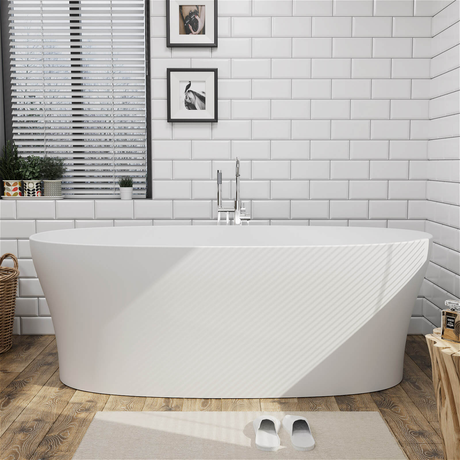 63" / 67" / 71" Solid Surface Stone Resin Freestanding Soaking Bathtub Comfortable Backrest Design - Image 26