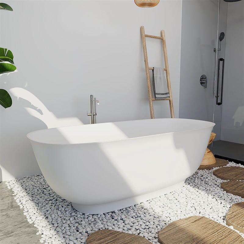 67'' Solid Surface Stone Resin Contemporary Design Freestanding Soaking Bathtub with Overflow - Image 6