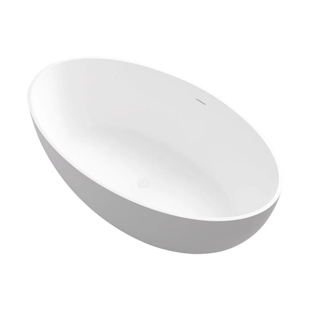 67" Solid Surface Stone Resin Oval-shaped Matte White Freestanding Soaking Bathtub with Overflow - Image 13