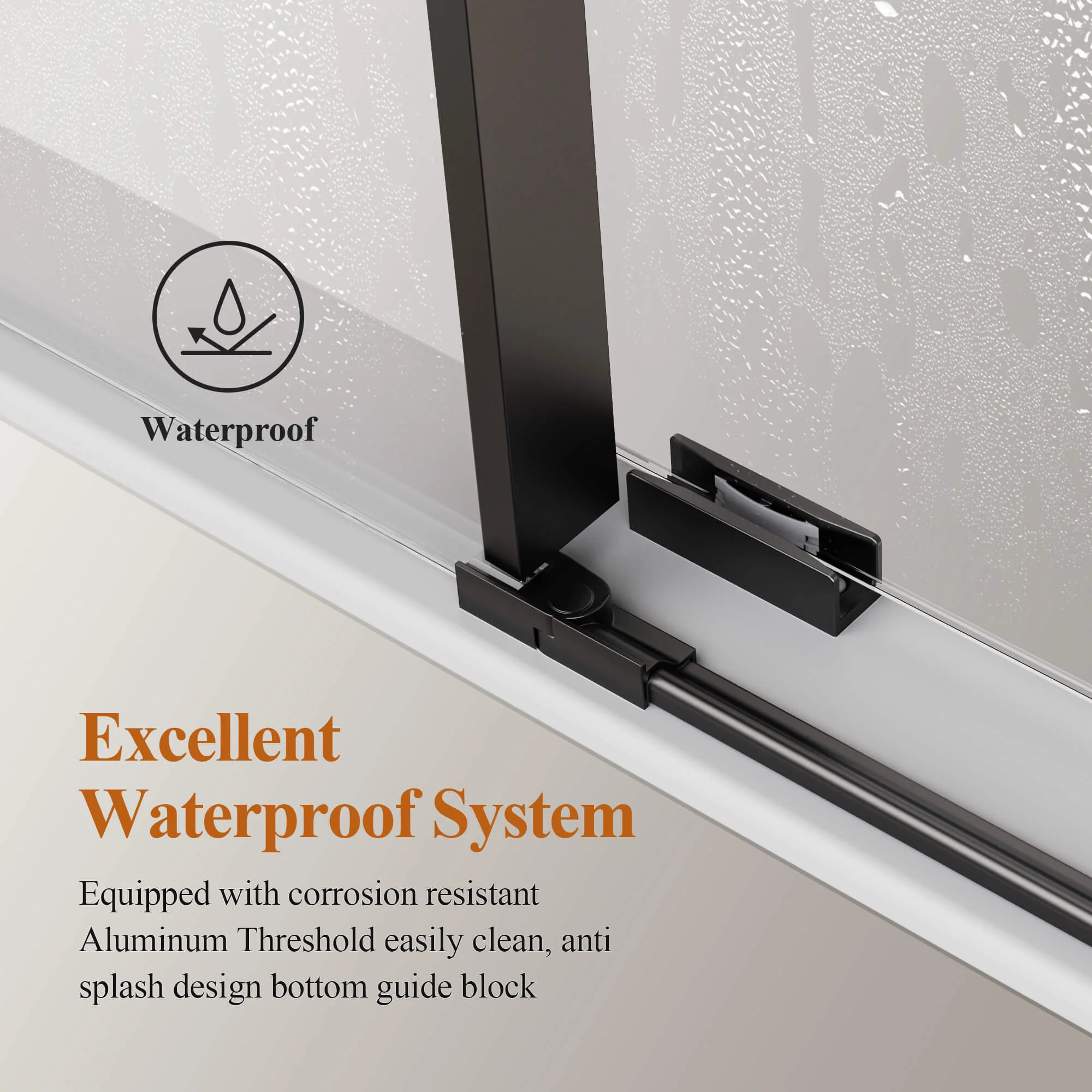 68-72" x 76" Matte Black Frameless Single Sliding Shower Door with 10mm SGCC Clear Tempered Glass - Image 5