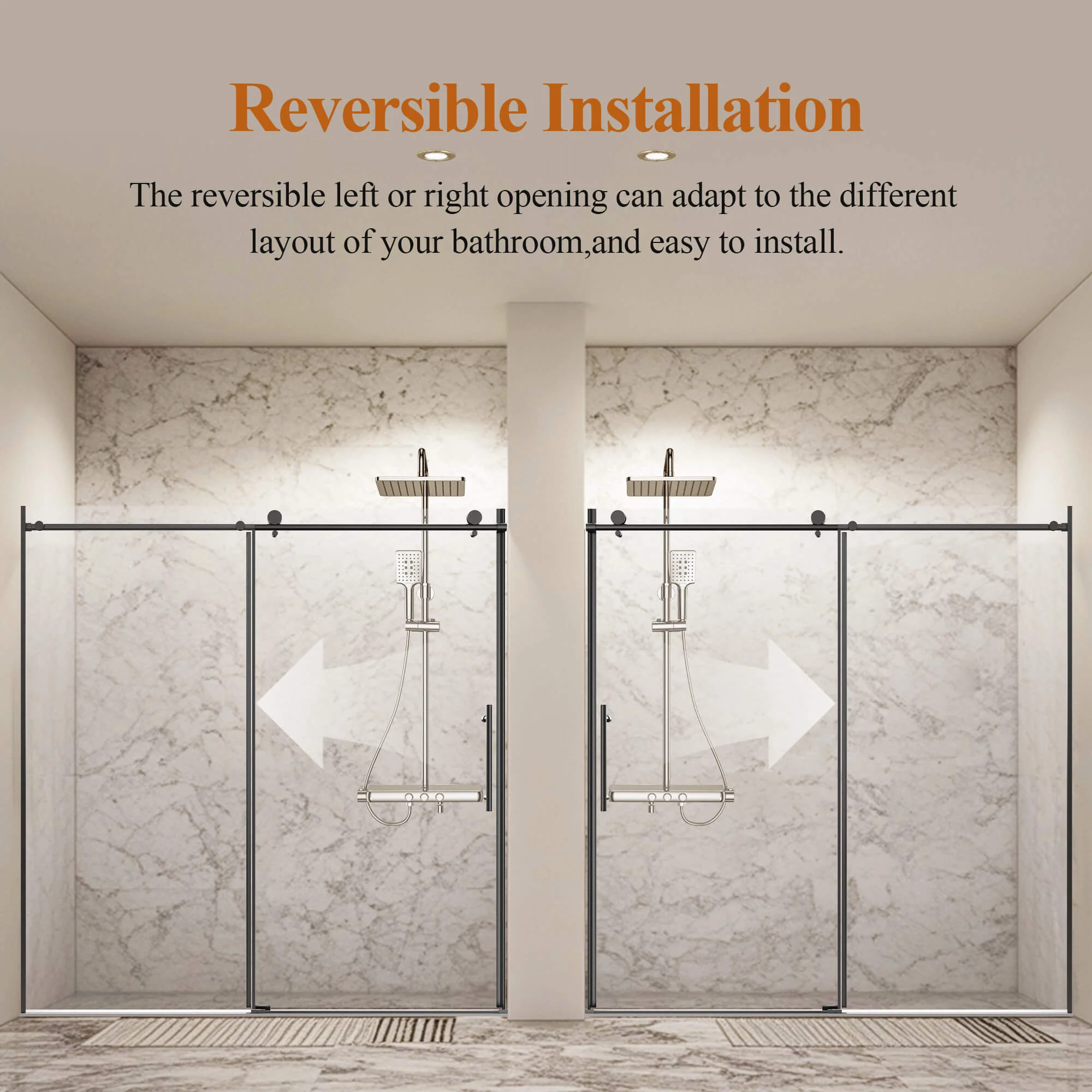 68-72" x 76" Matte Black Frameless Single Sliding Shower Door with 10mm SGCC Clear Tempered Glass - Image 7