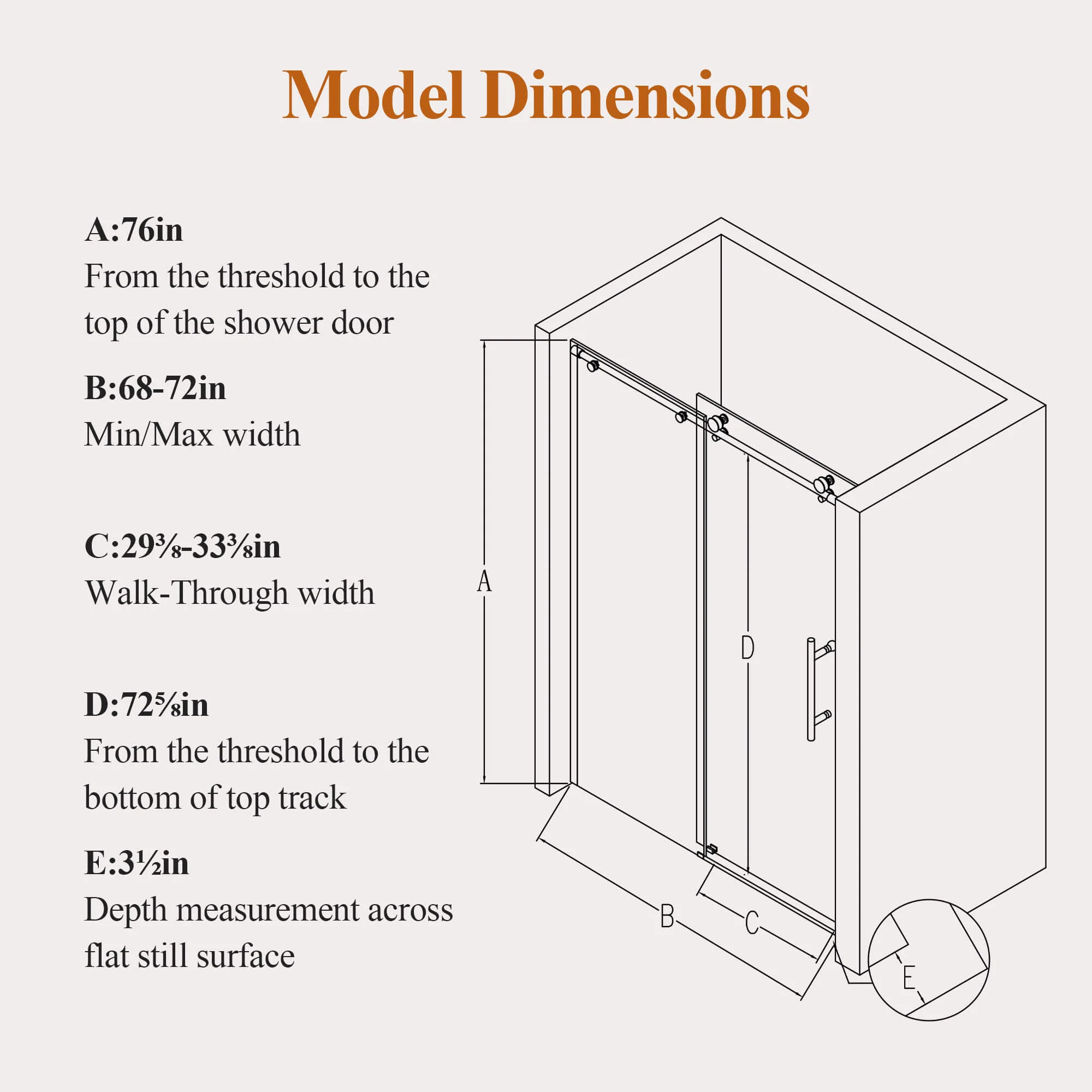 68-72" x 76" Matte Black Frameless Single Sliding Shower Door with 10mm SGCC Clear Tempered Glass - Image 8