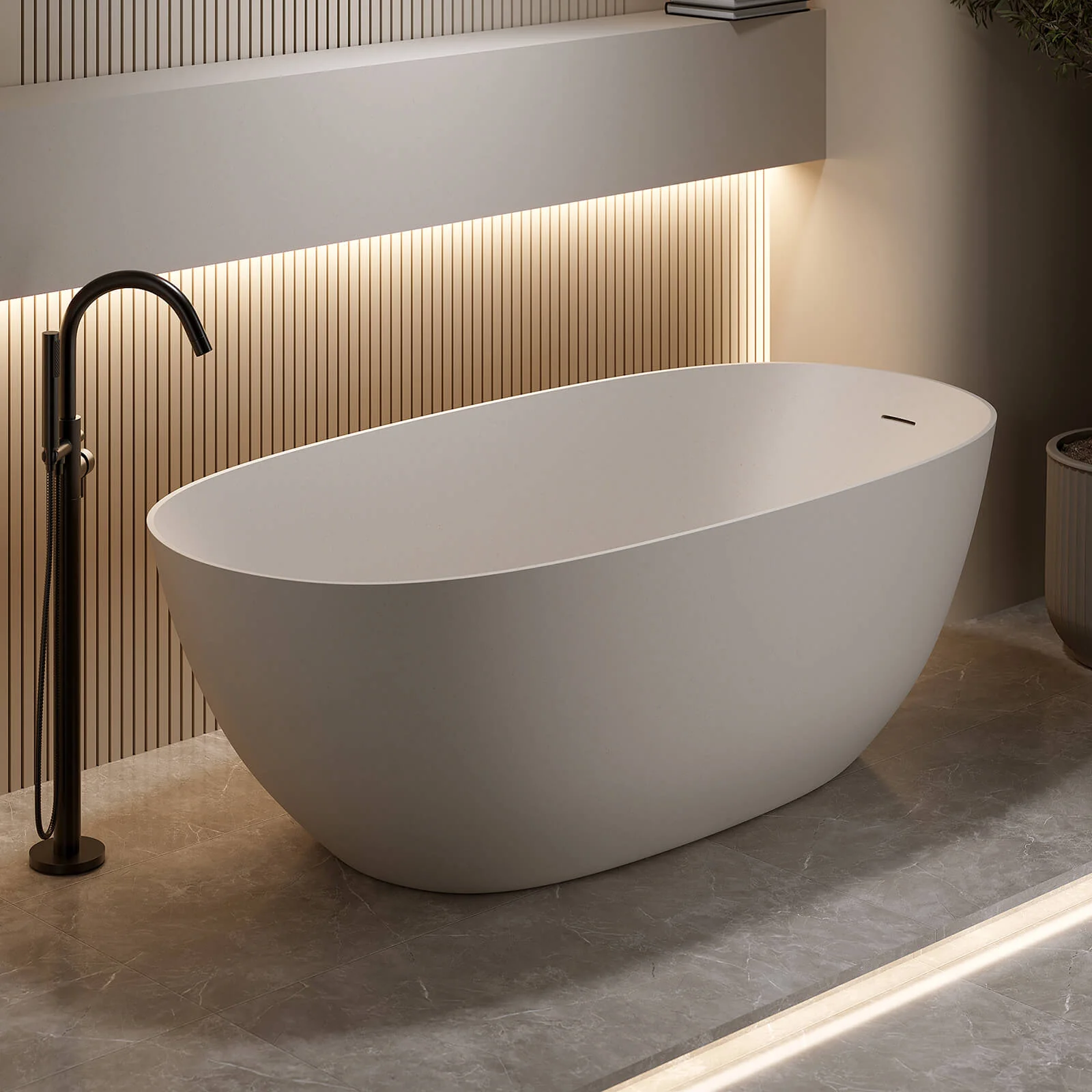 69" Beige Solid Surface 2-Person Bathtub – Spacious Comfort - Image 2