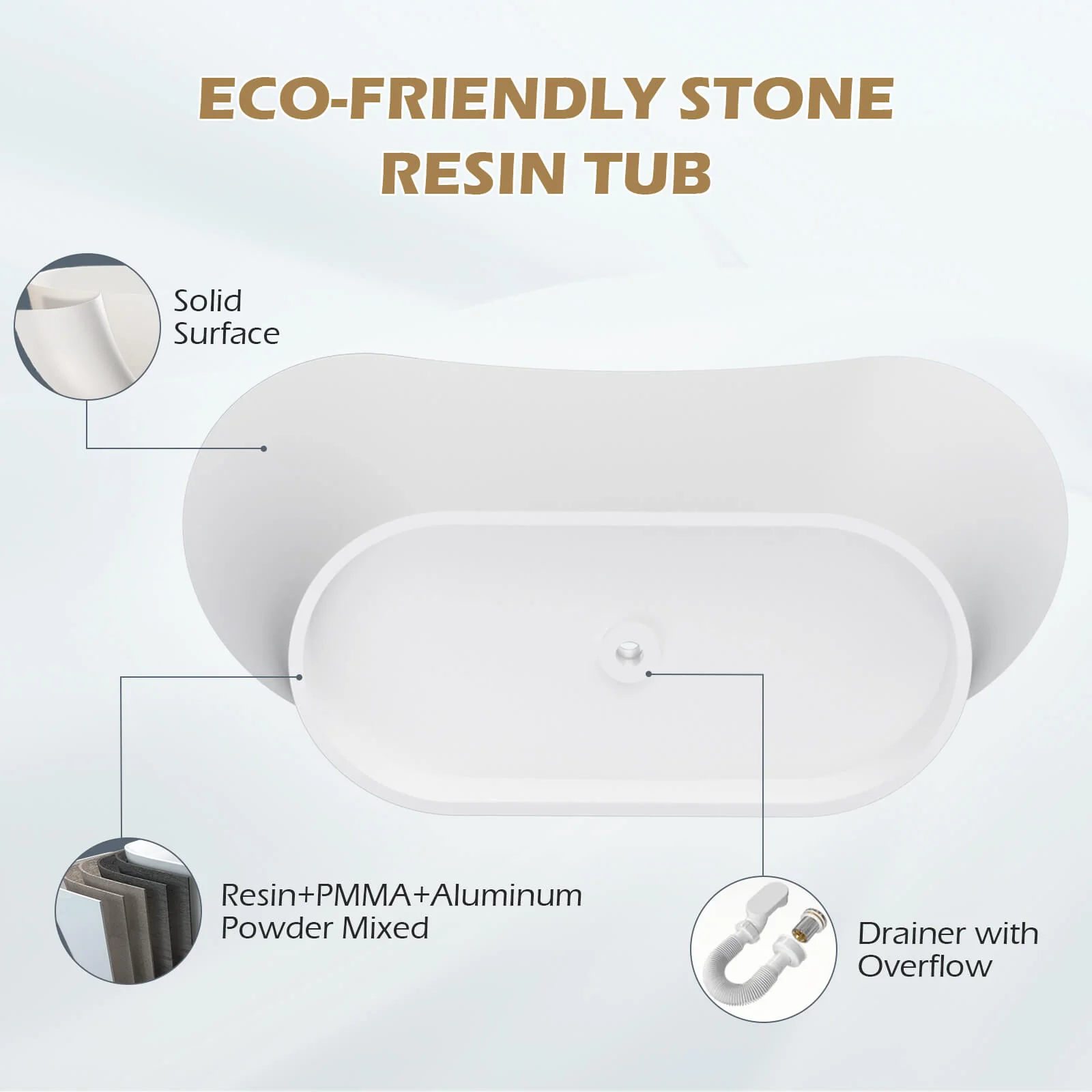69" Double Slipper Deep Soaking Freestanding Solid Surface Bathtub - Image 15