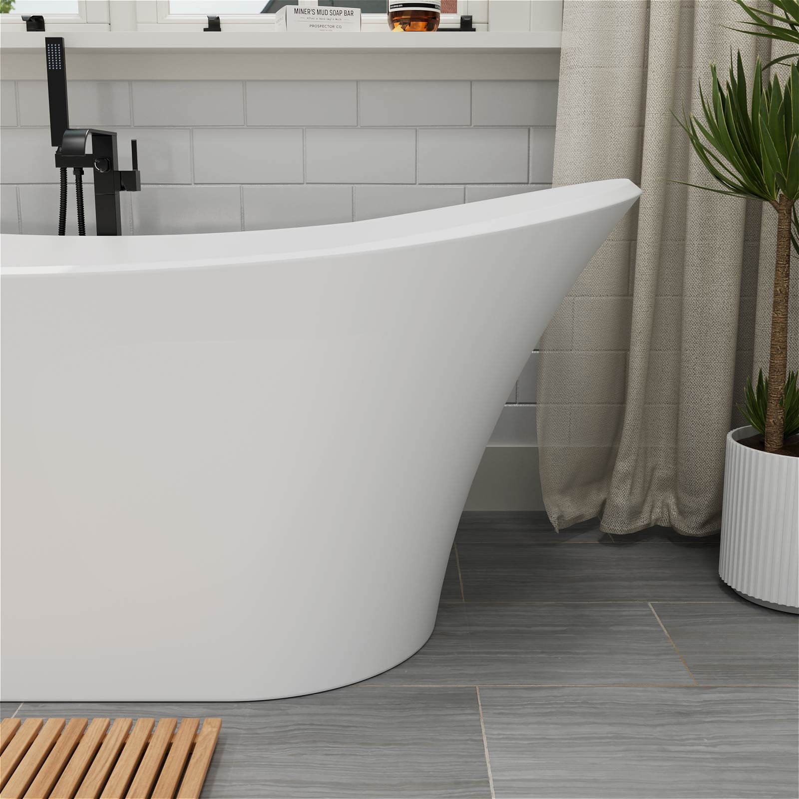 69" Double Slipper Deep Soaking Freestanding Solid Surface Bathtub - Image 7