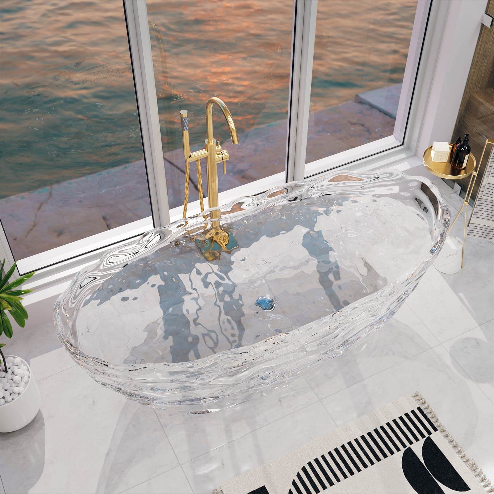 69" Luxury Transparent Crystal Bathtub with Ripple Texture – Modern Clear Resin Freestanding Soaking Tub - Image 4