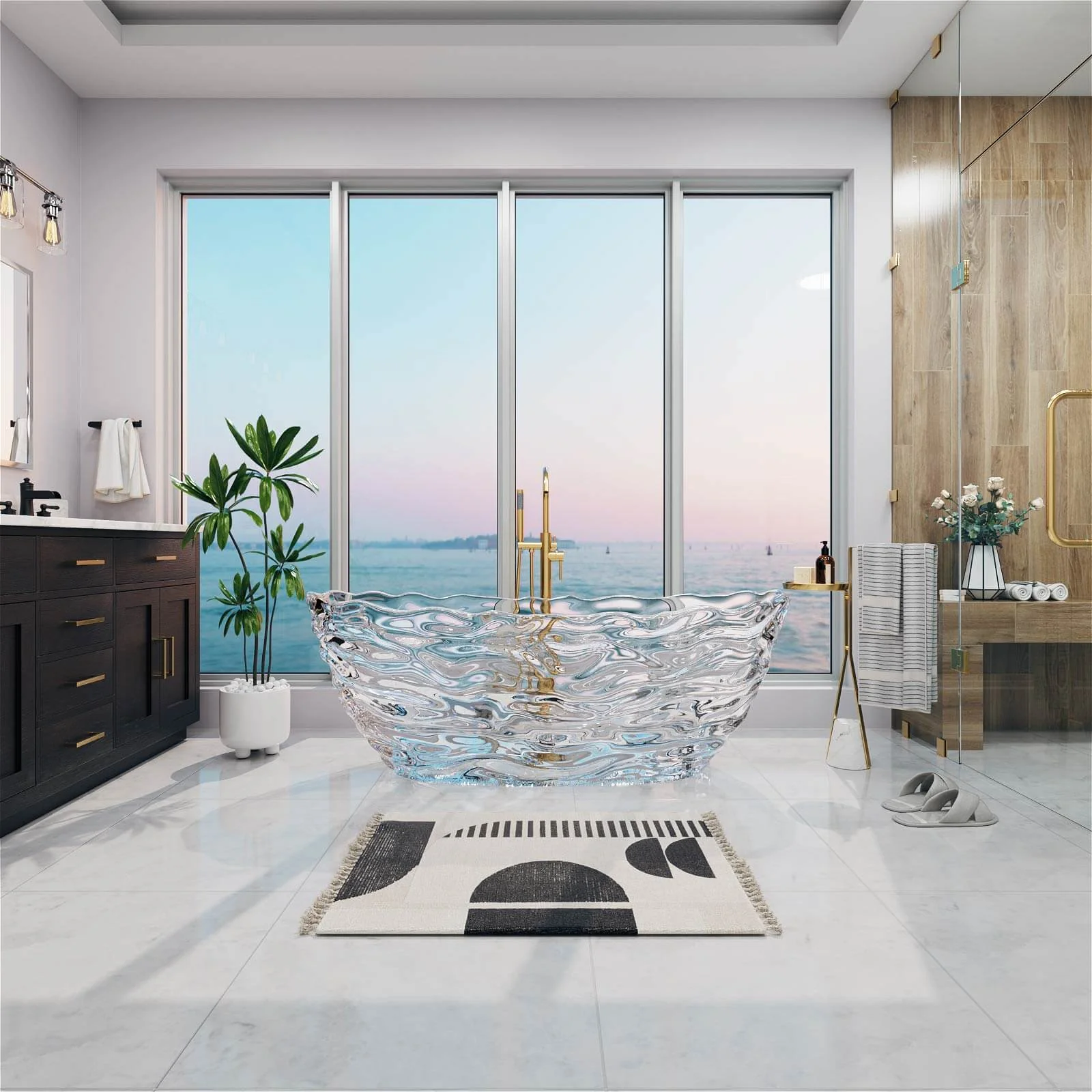 69" Luxury Transparent Crystal Bathtub with Ripple Texture – Modern Clear Resin Freestanding Soaking Tub - Image 6