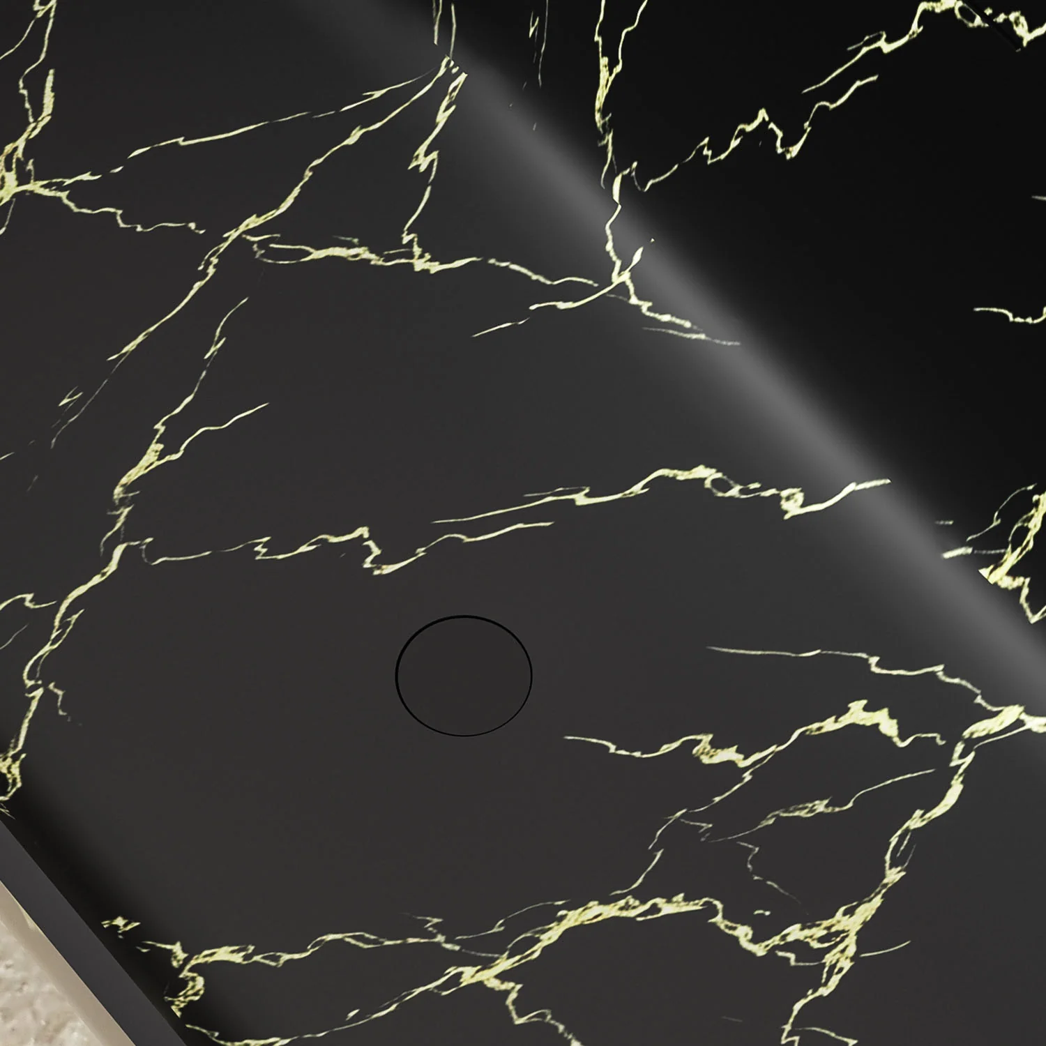 69" Black Oval Freestanding Soaking Bathtub with Gold Marble Pattern - Image 5