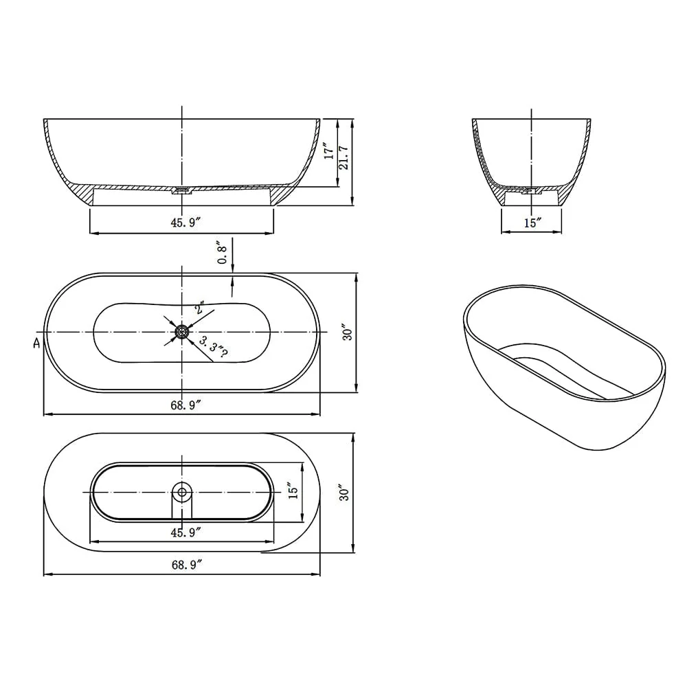 69" Resin Oval Modern Art Transparent Freestanding Soaking Bathtub - Image 13