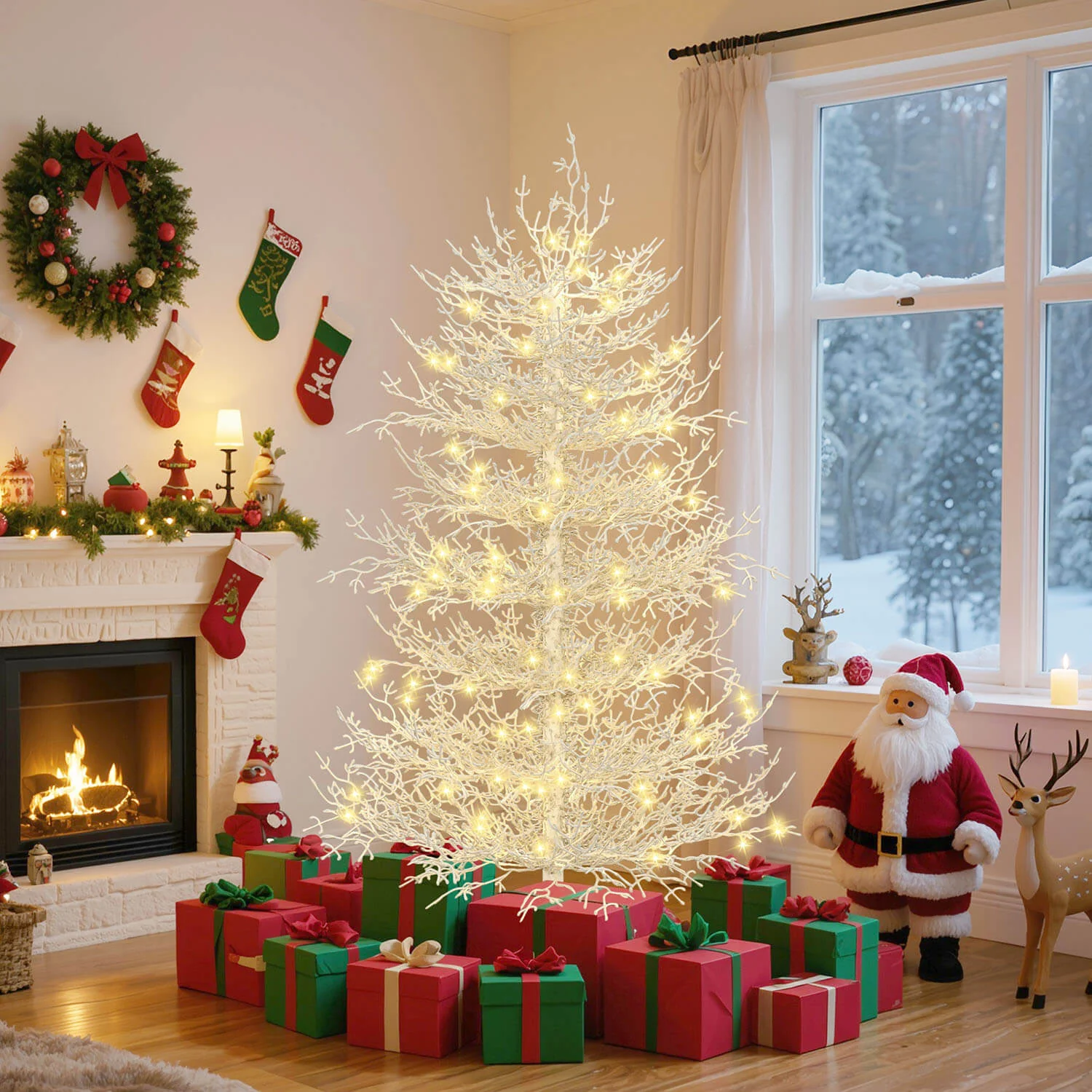 6FT Pre-lit Artificial Christmas Tree, Coral Christmas Tree for Home Party
