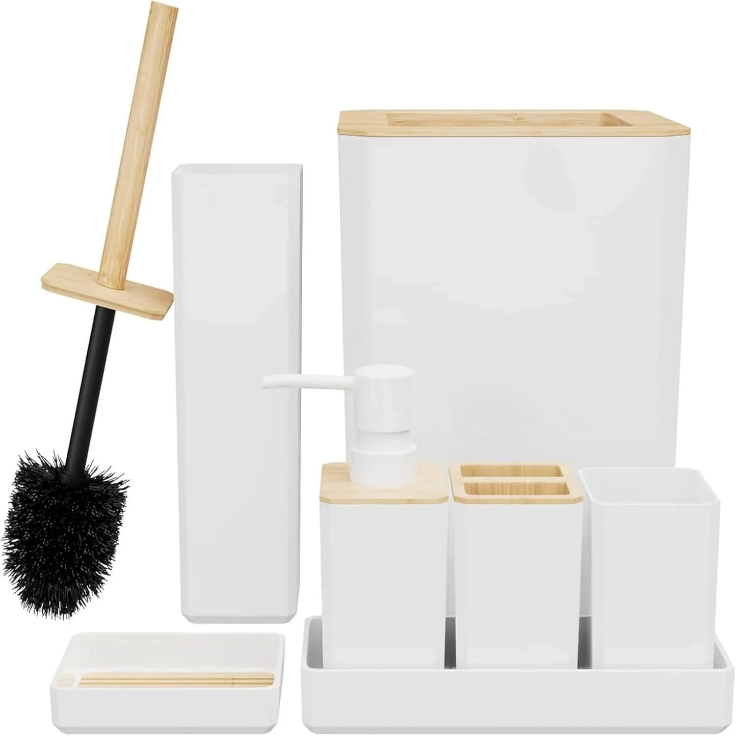 7-Piece Bamboo Bathroom Accessories Set in White