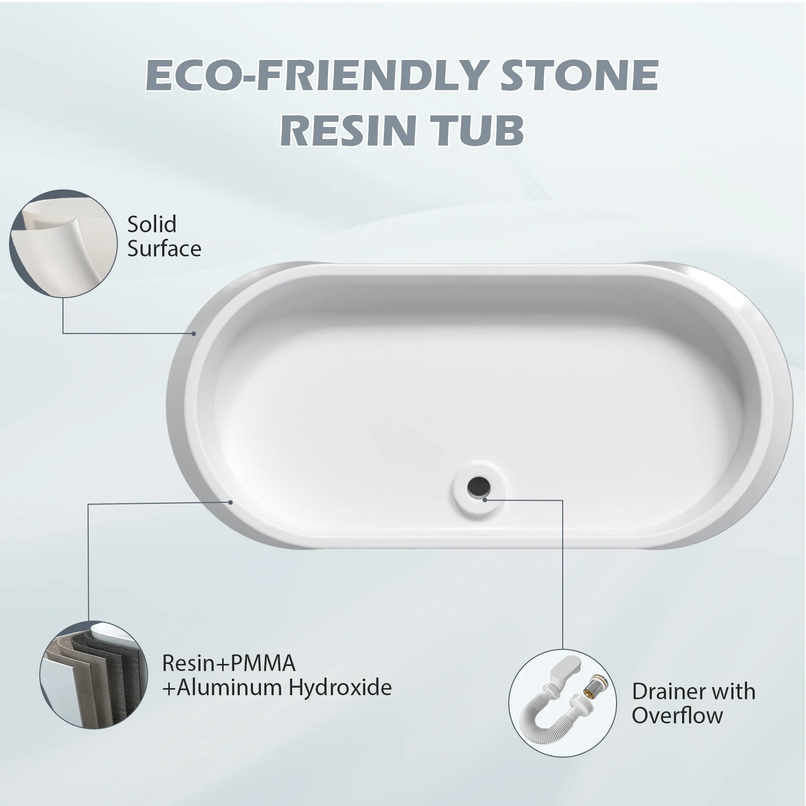 70" Double Slipper Tub Solid Surface Stone Resin Freestanding Soaking Bathtub - Image 12