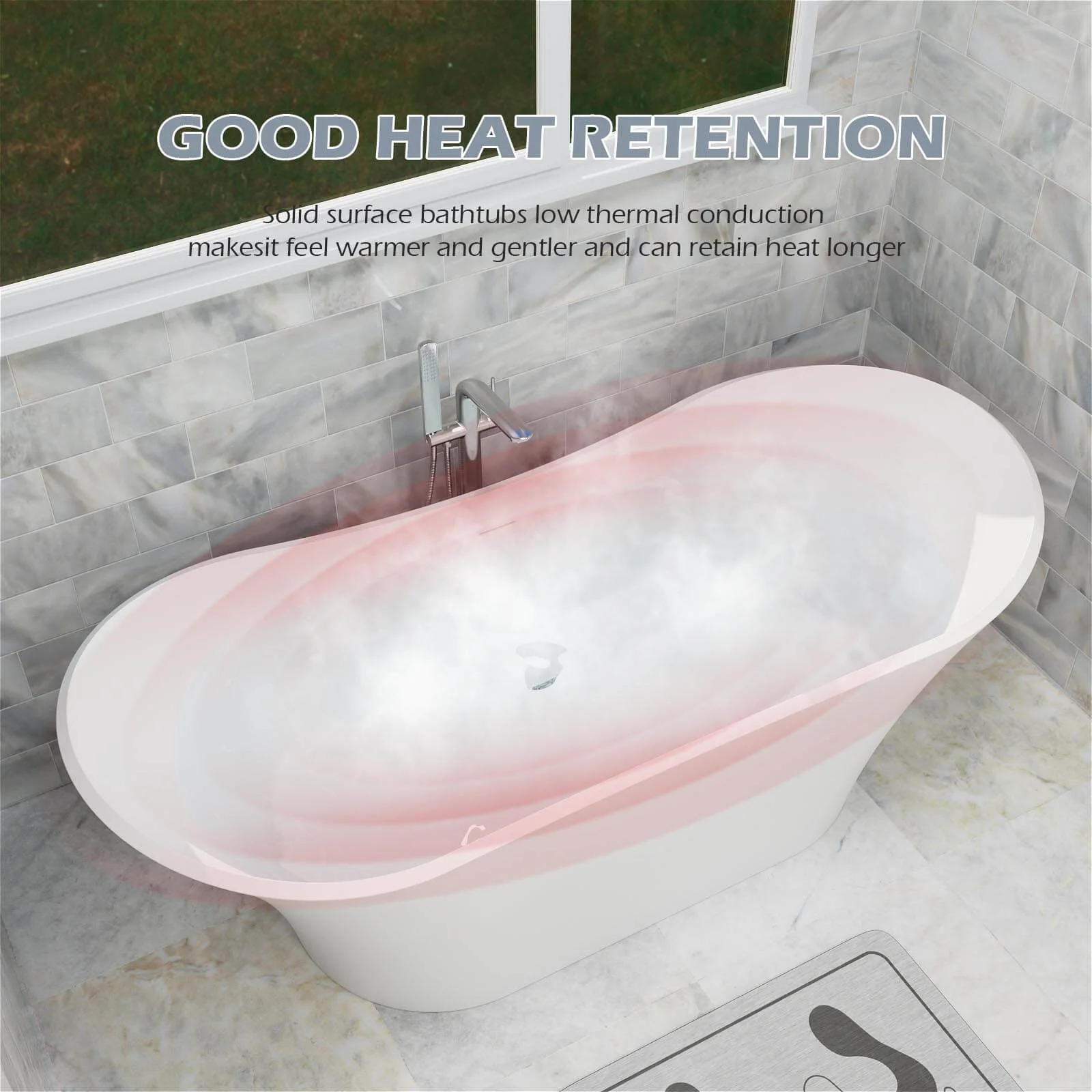 70" Double Slipper Tub Solid Surface Stone Resin Freestanding Soaking Bathtub - Image 13