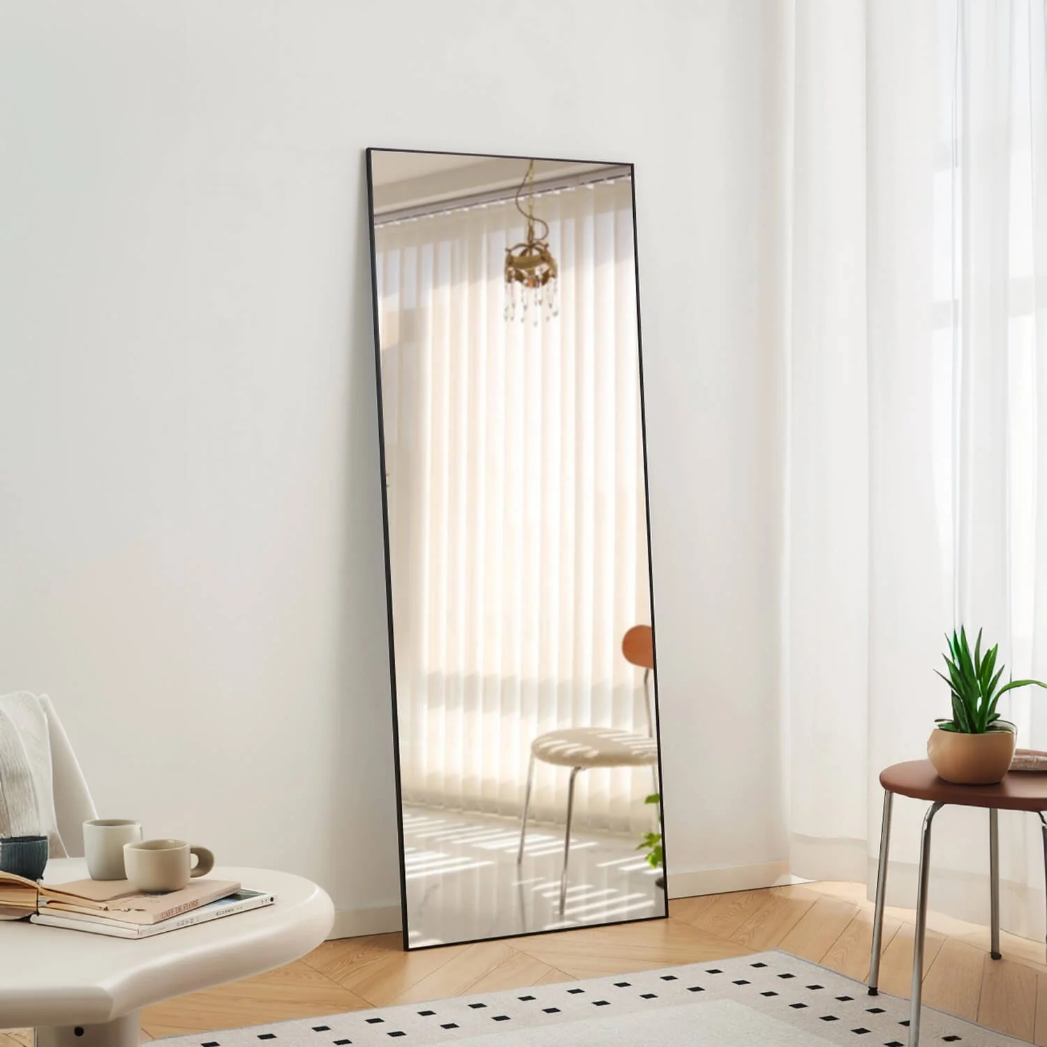 70"x31" Black Full Length Mirror with Aluminum Frame, Lean or Wall Mount - Image 3