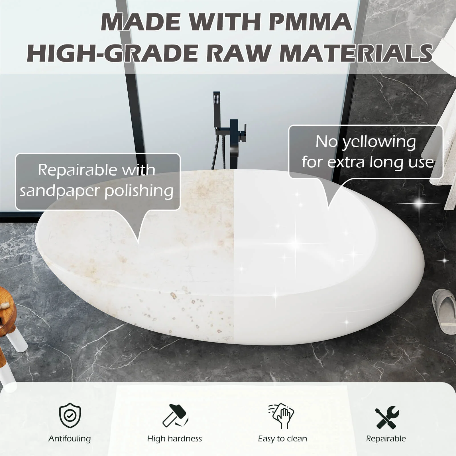 71" Ergonomically Designed Luxury Solid Surface Bathtub - Image 10