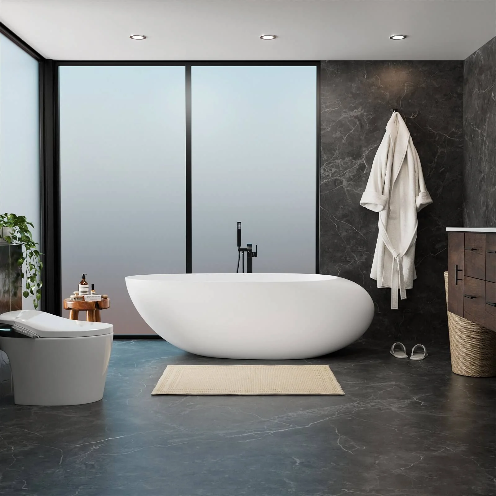 71" Ergonomically Designed Luxury Solid Surface Bathtub - Image 14
