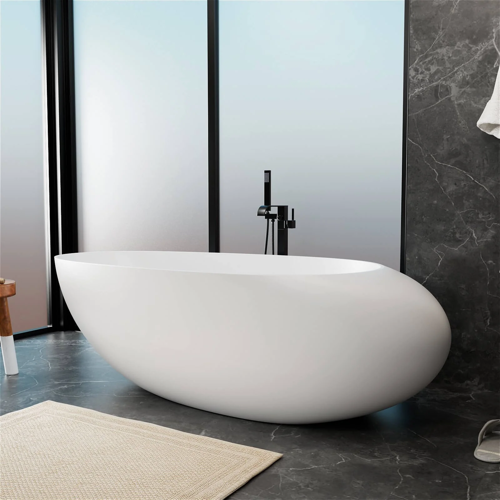 71" Ergonomically Designed Luxury Solid Surface Bathtub - Image 5