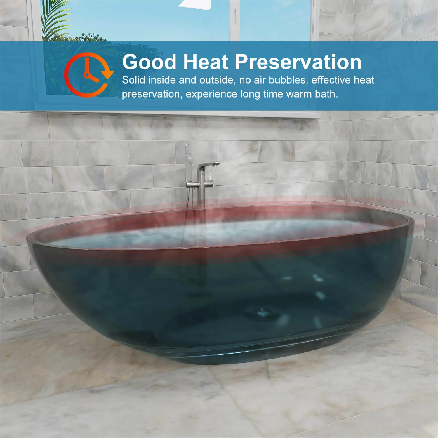 71" Modern Art Resin Tub, Transparent Egg Shape Freestanding Soaking Bathtub for Hotels - Image 11