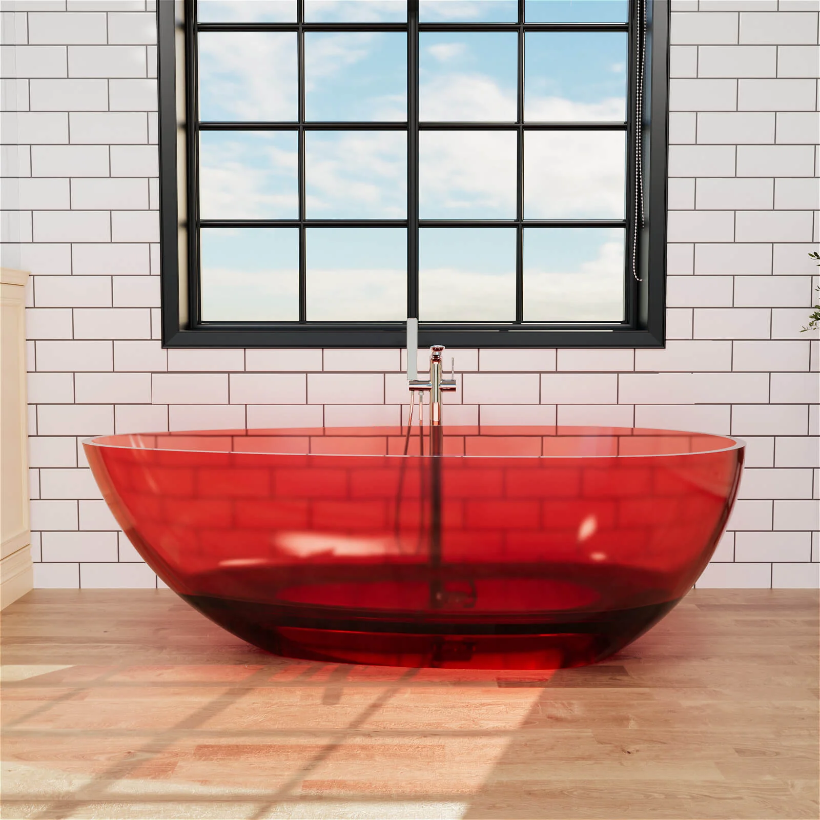 71" Modern Art Resin Tub, Transparent Egg Shape Freestanding Soaking Bathtub for Hotels - Image 13