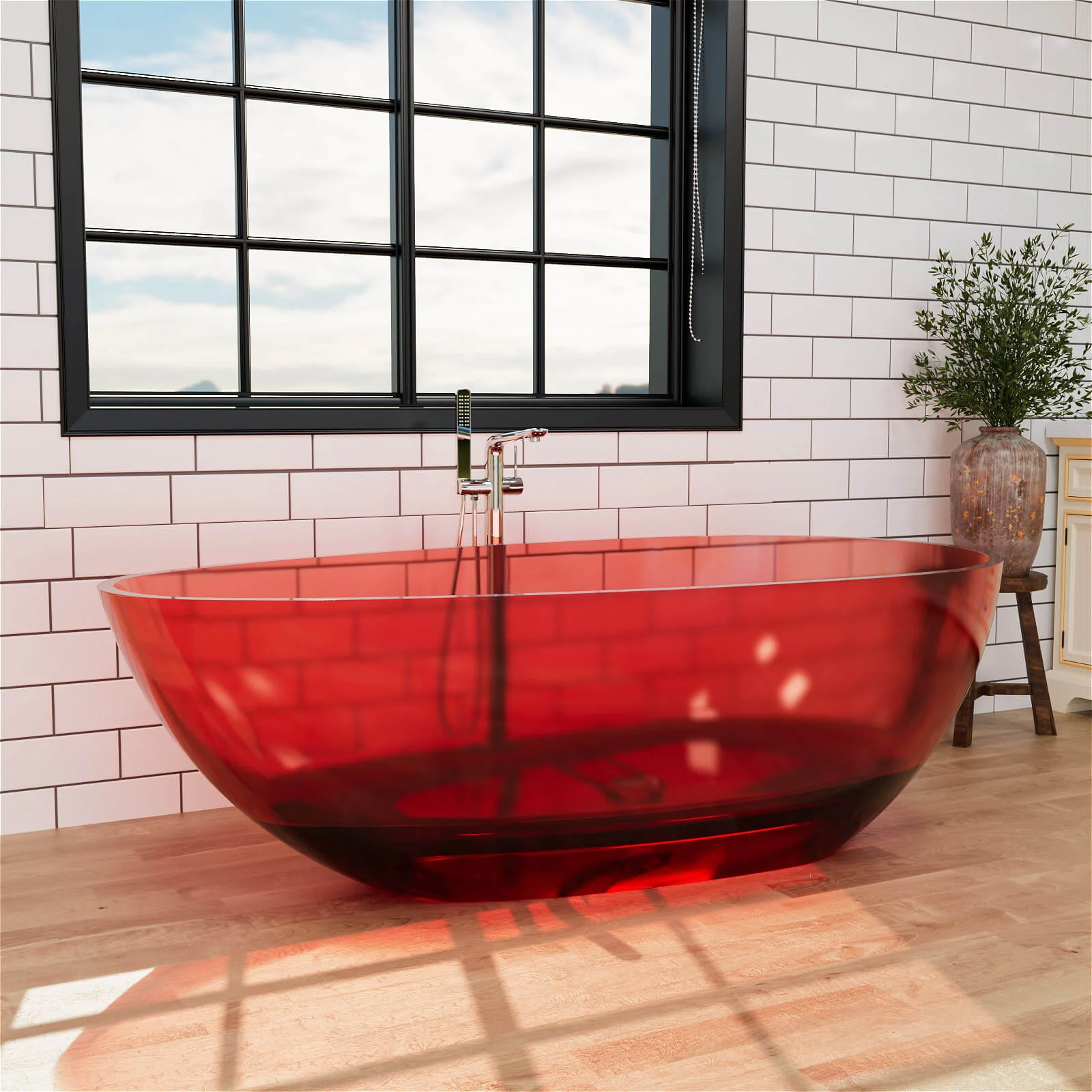 71" Modern Art Resin Tub, Transparent Egg Shape Freestanding Soaking Bathtub for Hotels - Image 14