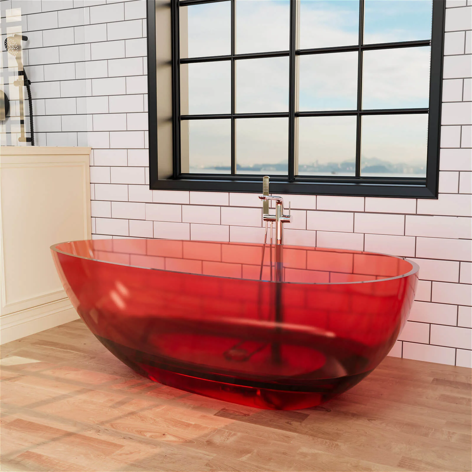 71" Modern Art Resin Tub, Transparent Egg Shape Freestanding Soaking Bathtub for Hotels - Image 15
