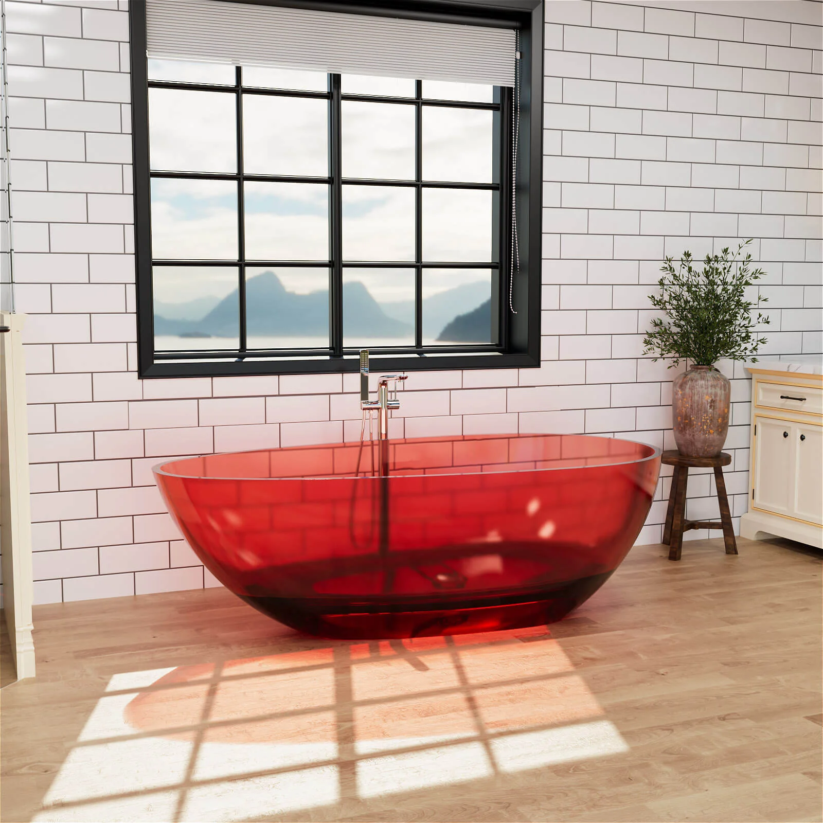 71" Modern Art Resin Tub, Transparent Egg Shape Freestanding Soaking Bathtub for Hotels - Image 17