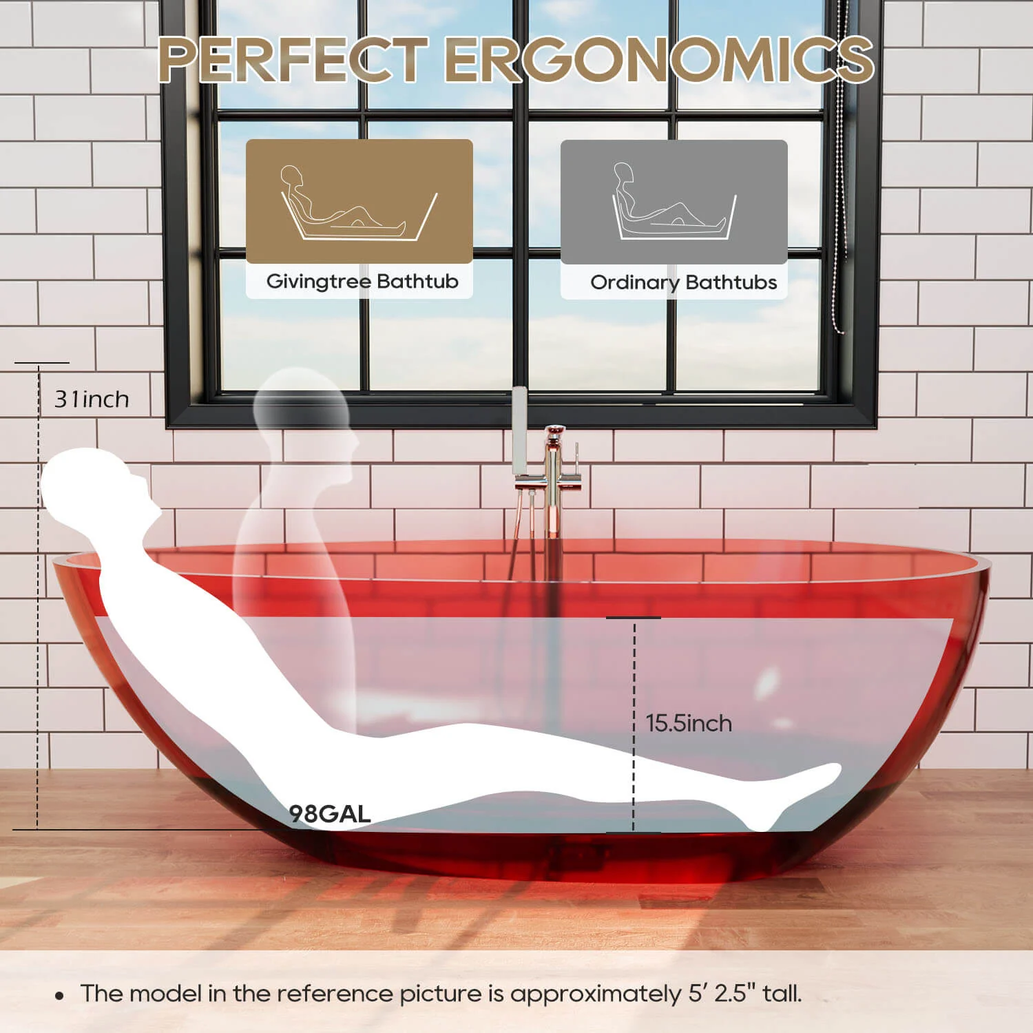 71" Modern Art Resin Tub, Transparent Egg Shape Freestanding Soaking Bathtub for Hotels - Image 18