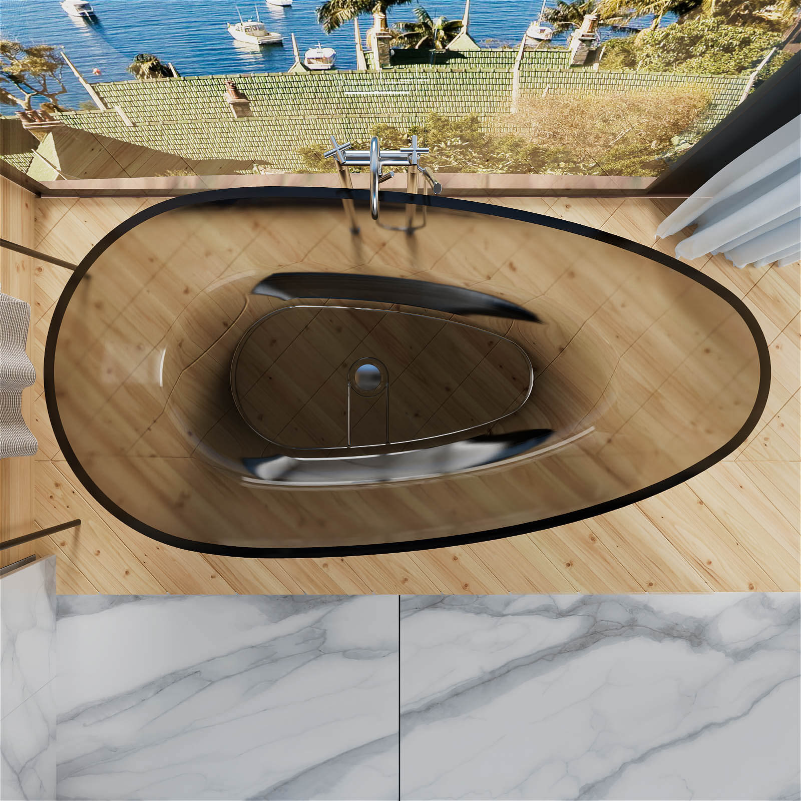 71" Modern Art Resin Tub, Transparent Egg Shape Freestanding Soaking Bathtub for Hotels - Image 4