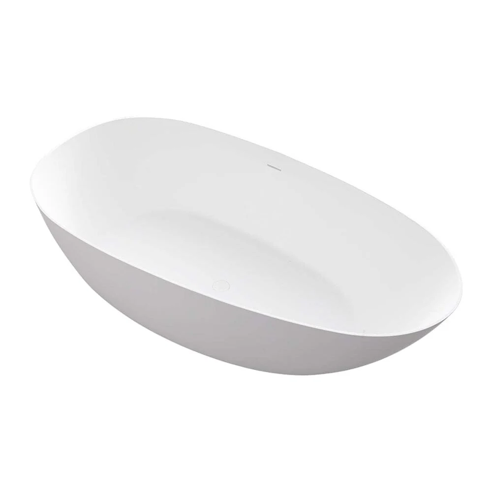 71" Solid Surface Stone Resin Oval-shaped Freestanding Soaking Bathtub with Overflow - Image 12