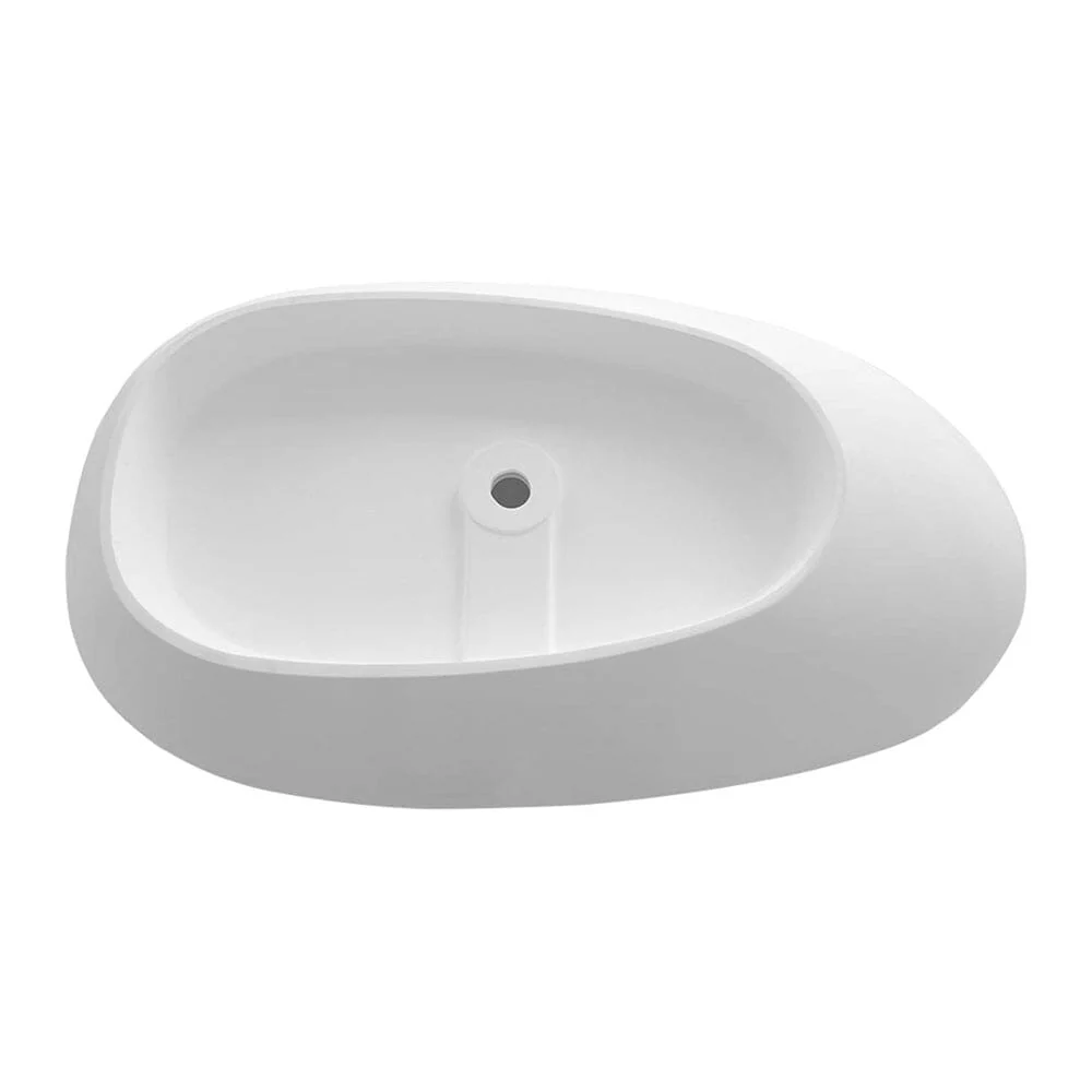 71" Solid Surface Stone Resin Oval-shaped Freestanding Soaking Bathtub with Overflow - Image 14