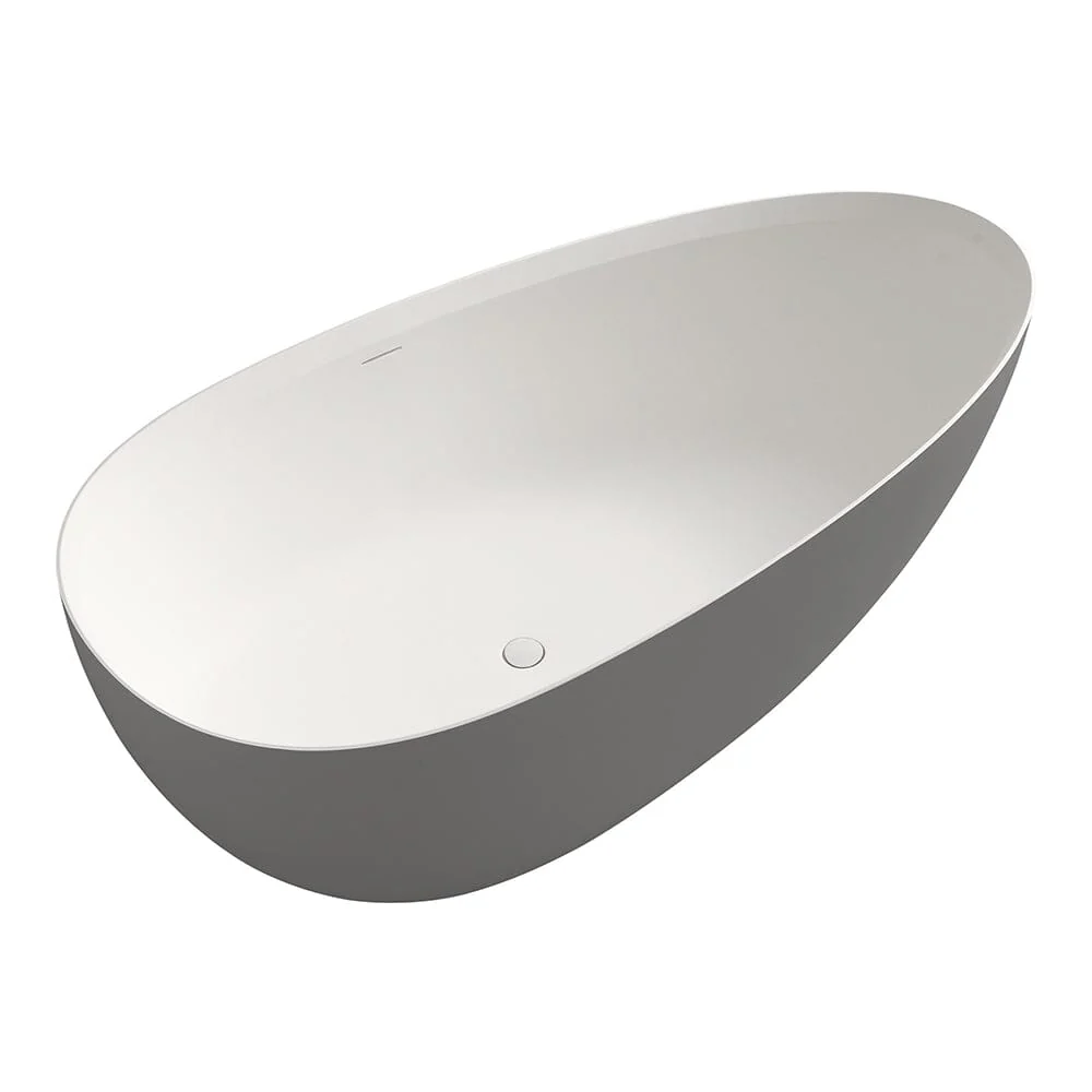 71" Solid Surface Stone Resin Oval-shaped Freestanding Soaking Bathtub with Overflow - Image 21