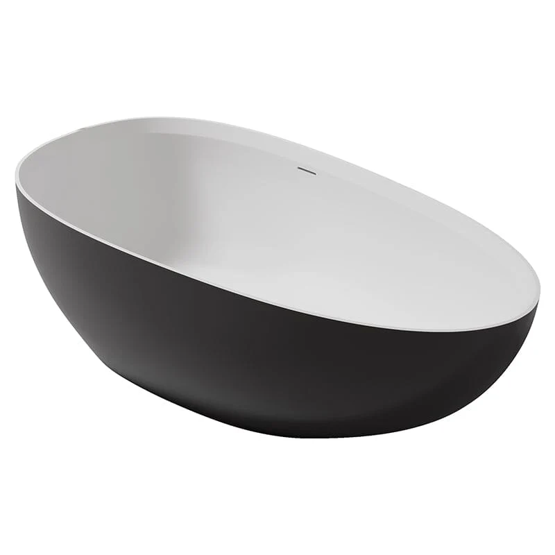 71" Solid Surface Stone Resin Oval-shaped Freestanding Soaking Bathtub with Overflow - Image 34