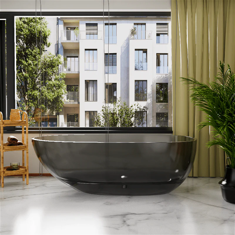 71'' Resin Oval Modern Art Color Transparent Freestanding Soaking Bathtub - Image 20