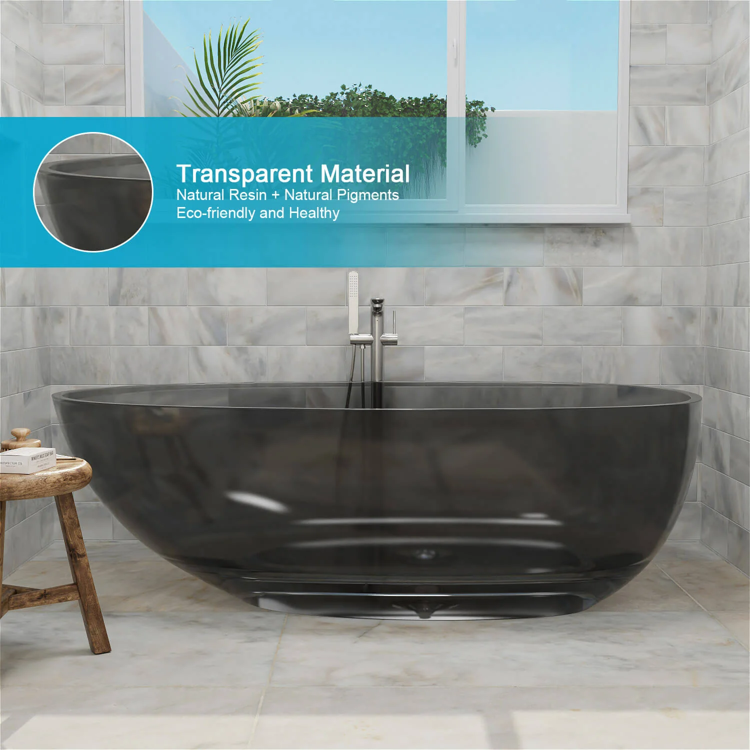 71'' Resin Oval Modern Art Color Transparent Freestanding Soaking Bathtub - Image 25