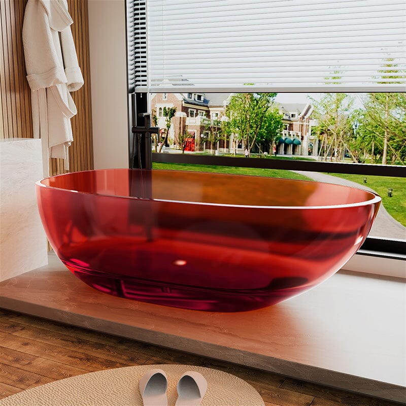 71'' Resin Oval Modern Art Color Transparent Freestanding Soaking Bathtub - Image 33
