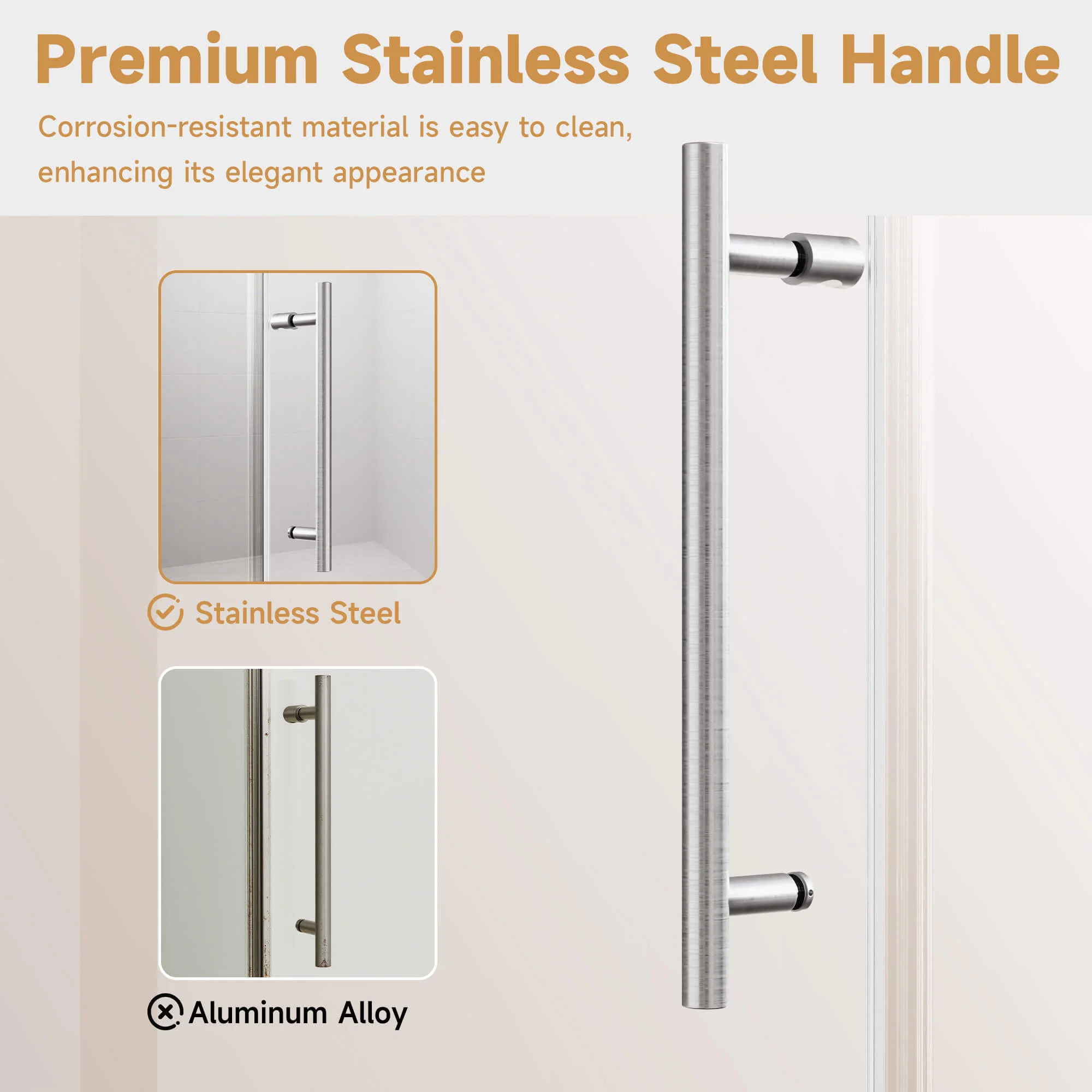 68-72" x 76" Brushed Nickel Frameless Single Sliding Shower Door with 10mm SGCC Clear Tempered Glass - Image 6