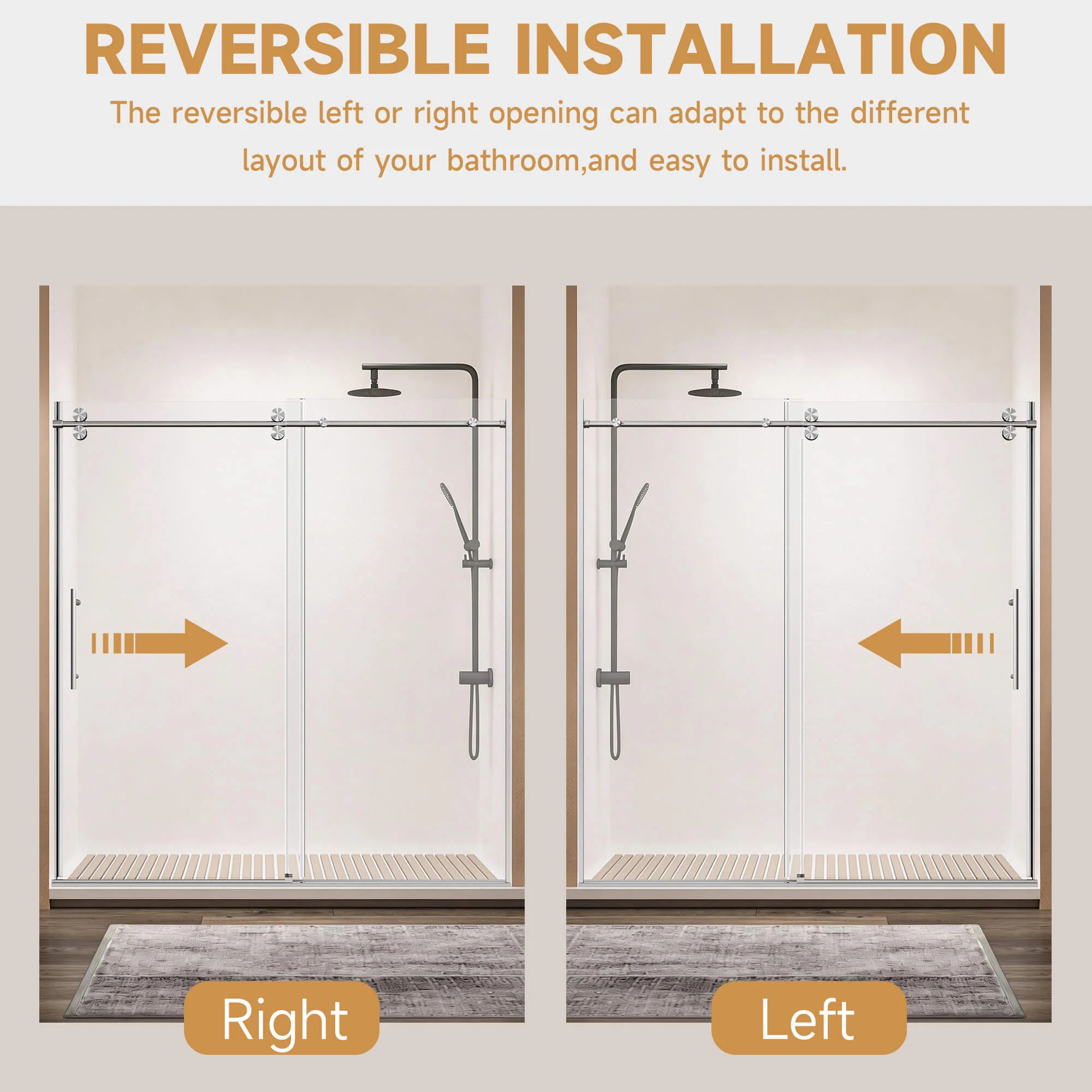 68-72" x 76" Brushed Nickel Frameless Single Sliding Shower Door with 10mm SGCC Clear Tempered Glass - Image 7