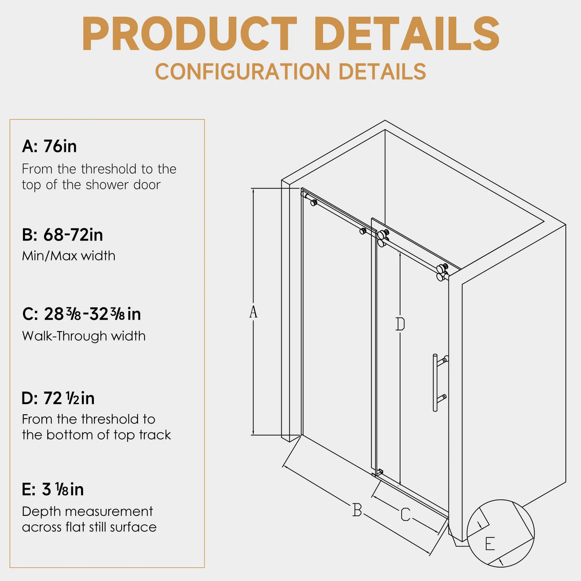 68-72" x 76" Brushed Nickel Frameless Single Sliding Shower Door with 10mm SGCC Clear Tempered Glass - Image 8
