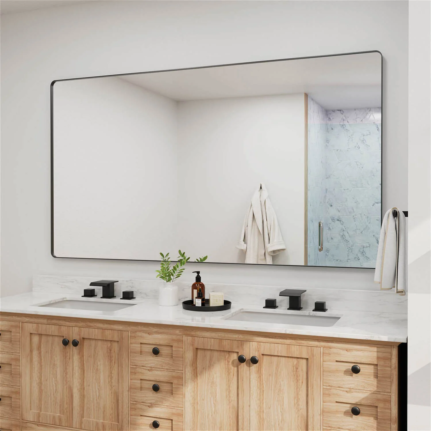 72"x40" Black Framed Mirror with Tempered Glass, Horizontal or Vertical - Image 3