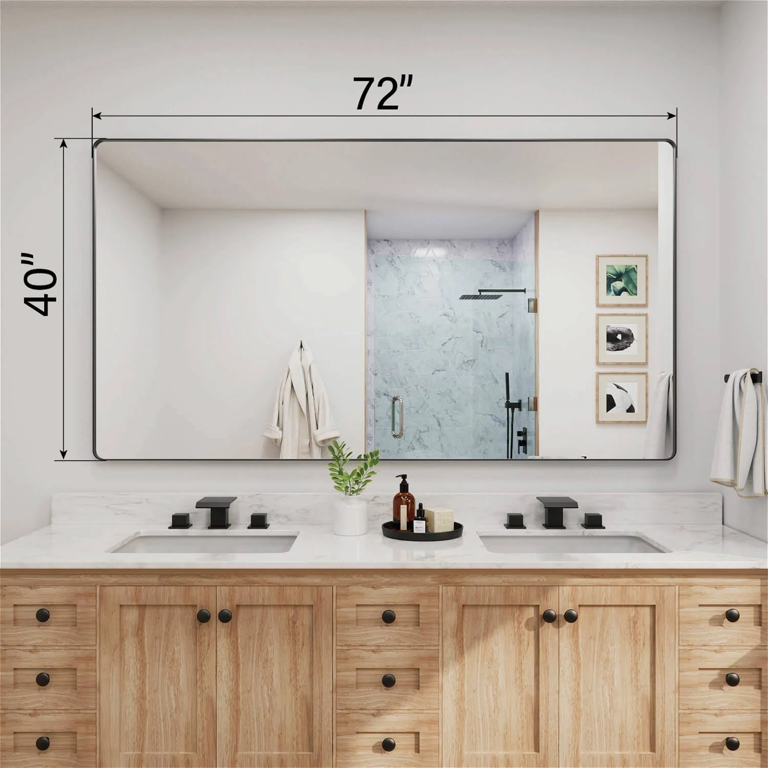 72"x40" Black Framed Mirror with Tempered Glass, Horizontal or Vertical - Image 4